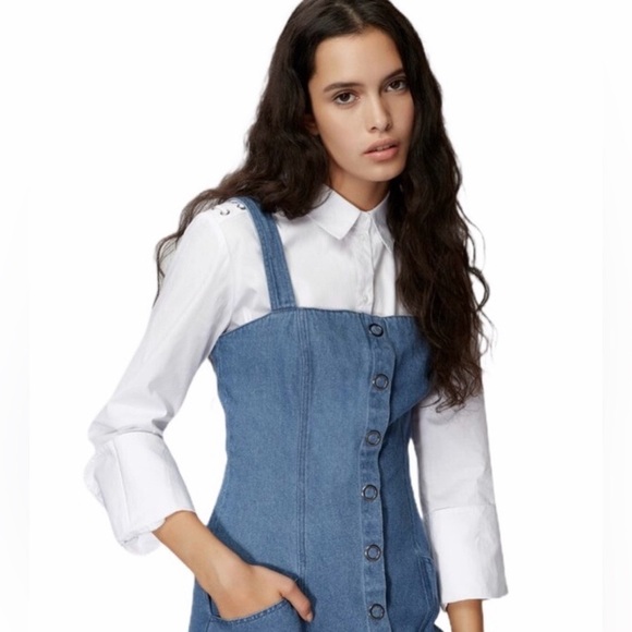 The Fifth Label Button Front Denim Mini Dress with Straps & Slanted Pockets, M - Picture 5 of 14